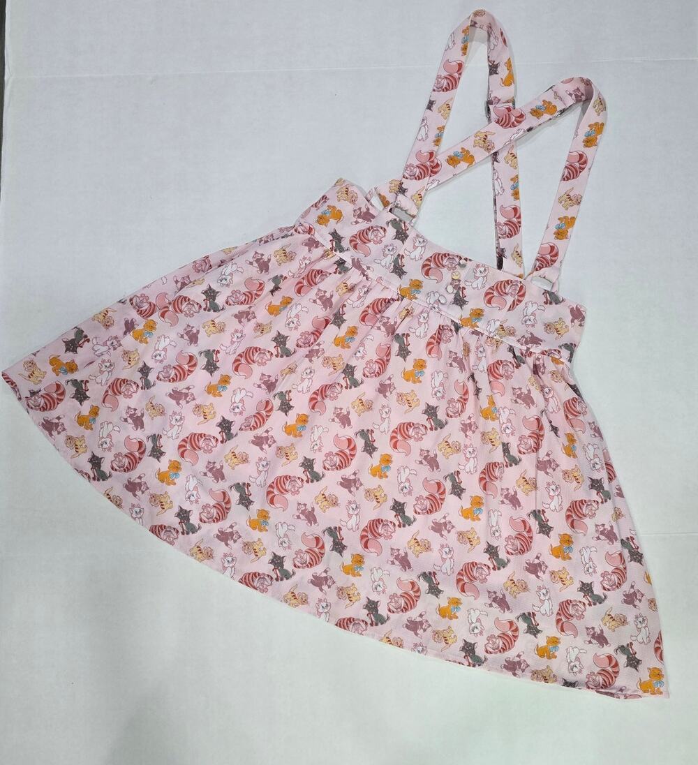Disney Cats Print Suspender Dress Pink Kawaii Pinafore Dress Women's Medium